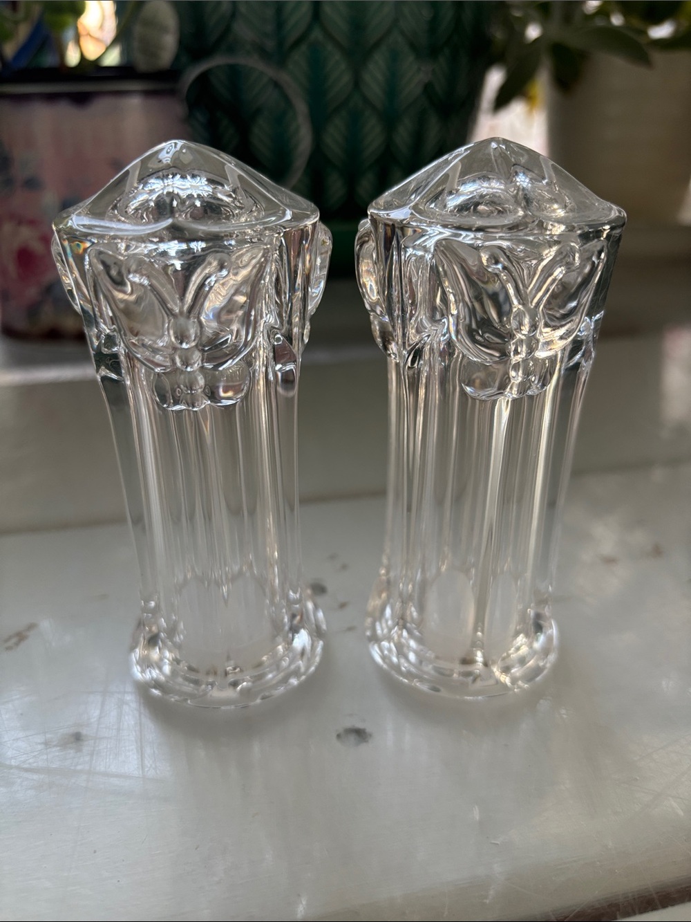 Clear Glass Salt and Pepper Shakers - with Butterflies